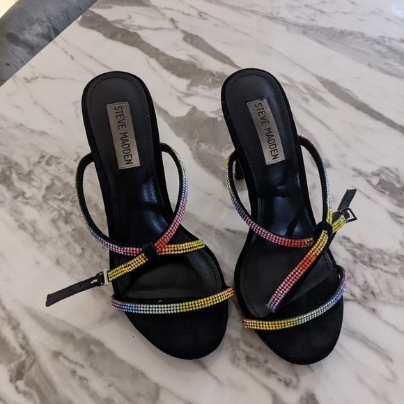 Steve Madden Festive Multi Rainbow Strappy Heels - Picture 4 of 11